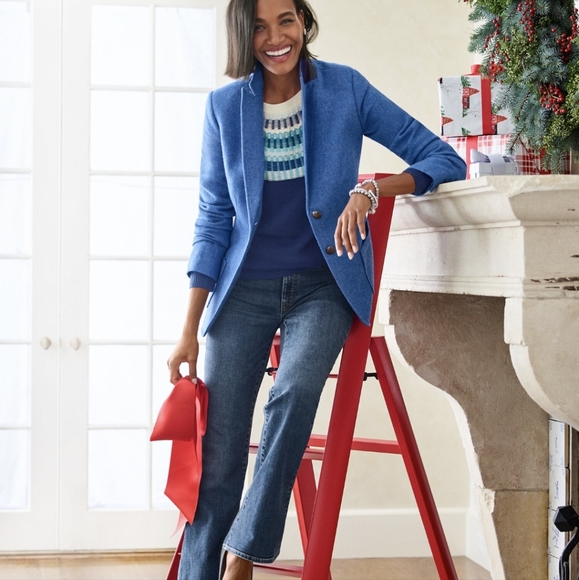 TALBOTS Wool Classic Bright Blue Felted Shetland Blazer Jacket - Picture 3 of 16